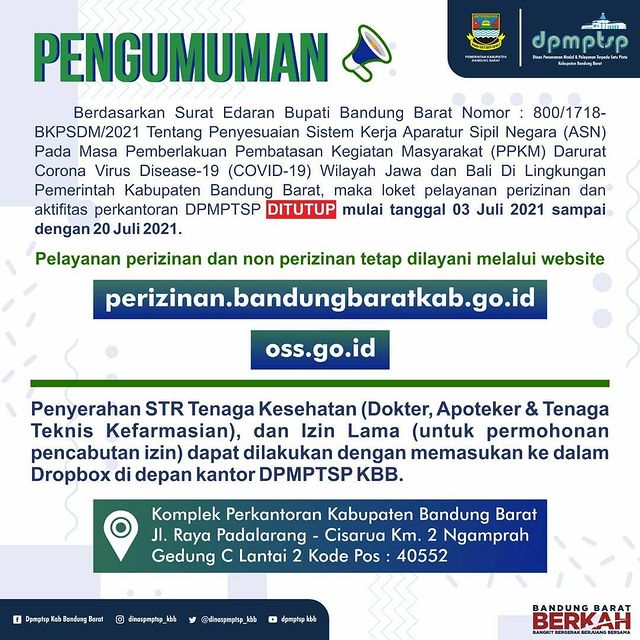 >Pengumuman Pelayanan Perizinan Ditutup